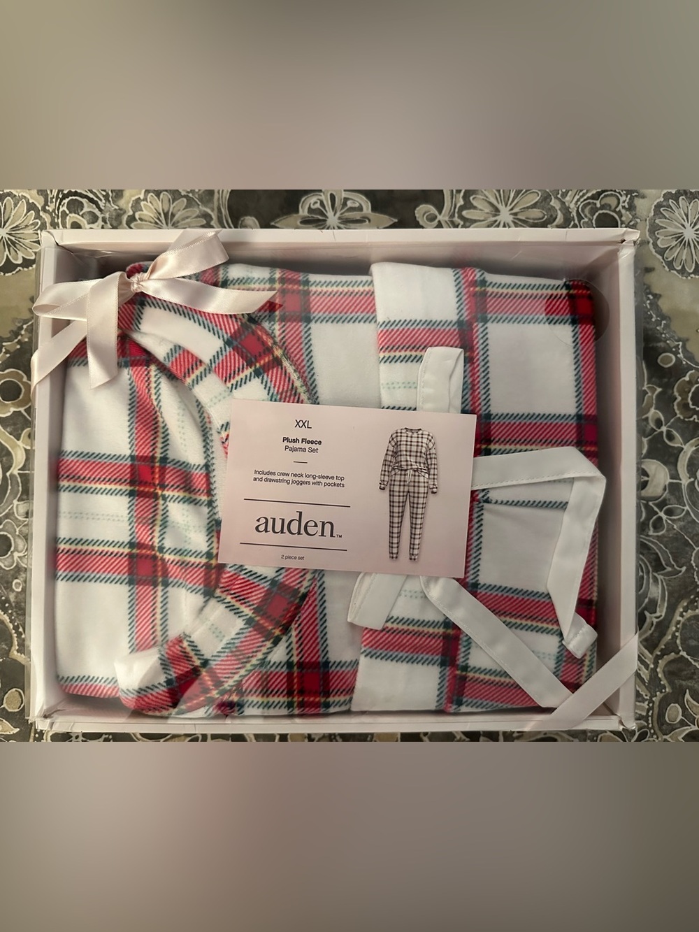 NIB - Auden Plush Fleece Women’s Pajama Set - White Red Plaid size XXL